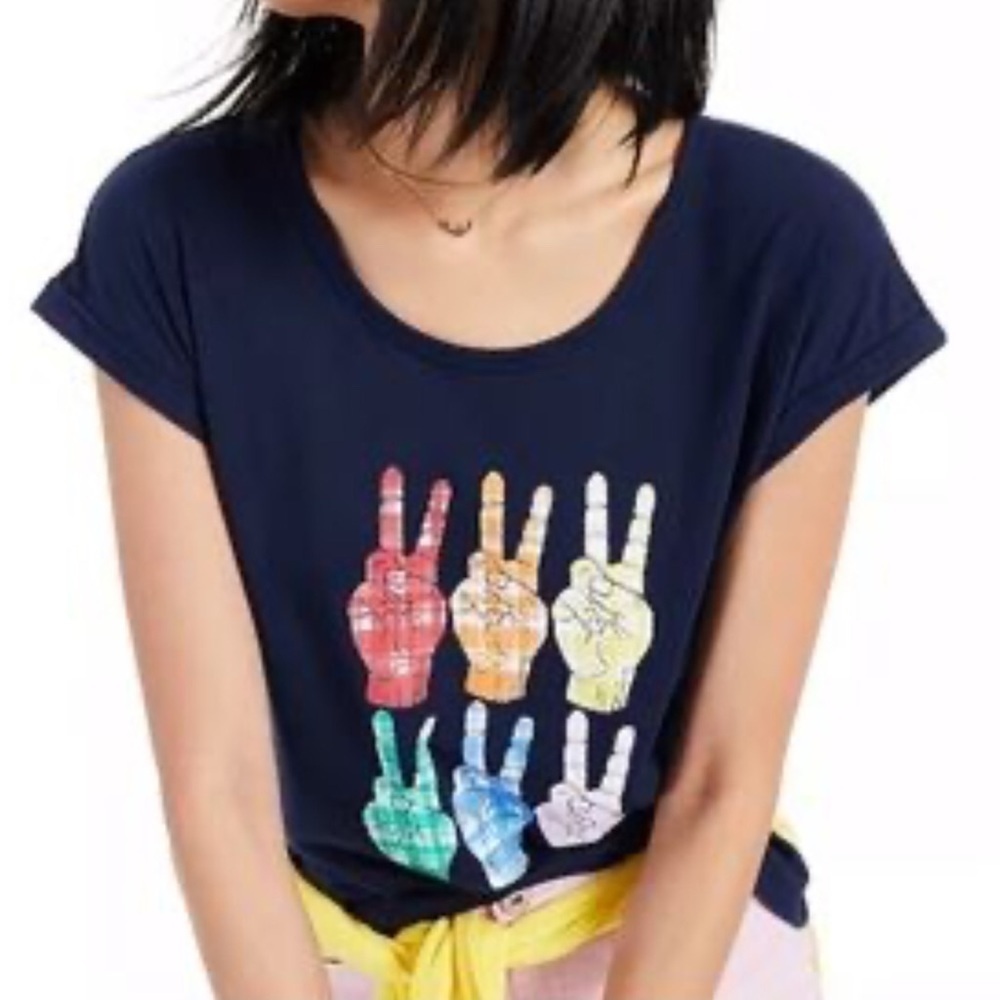 Style & Co Blue Peace Rainbow Top Size Large